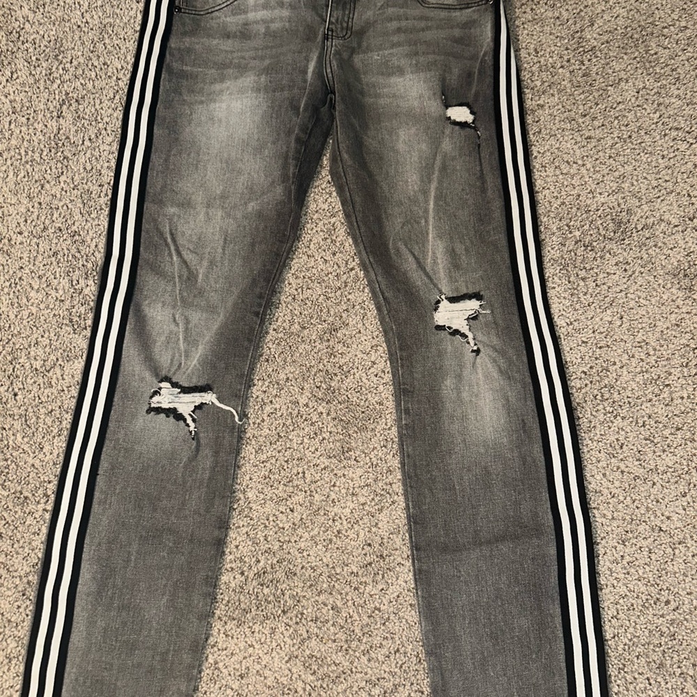 Trendy Black Striped Men's Skinny Jeans